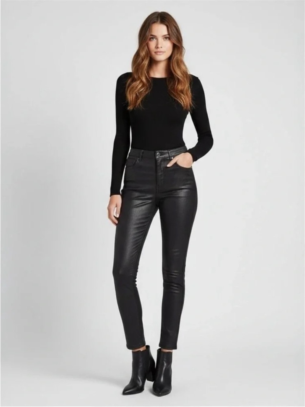 Black High-Waist Coated Skinny Jeans - Women
